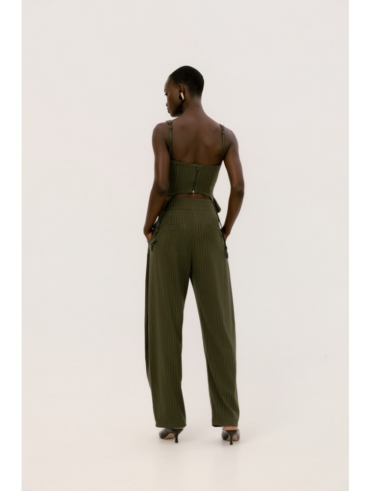 STUDIO 83 Noura Stripes Pants Green Πράσινο Ριγέ Παντελόνι
