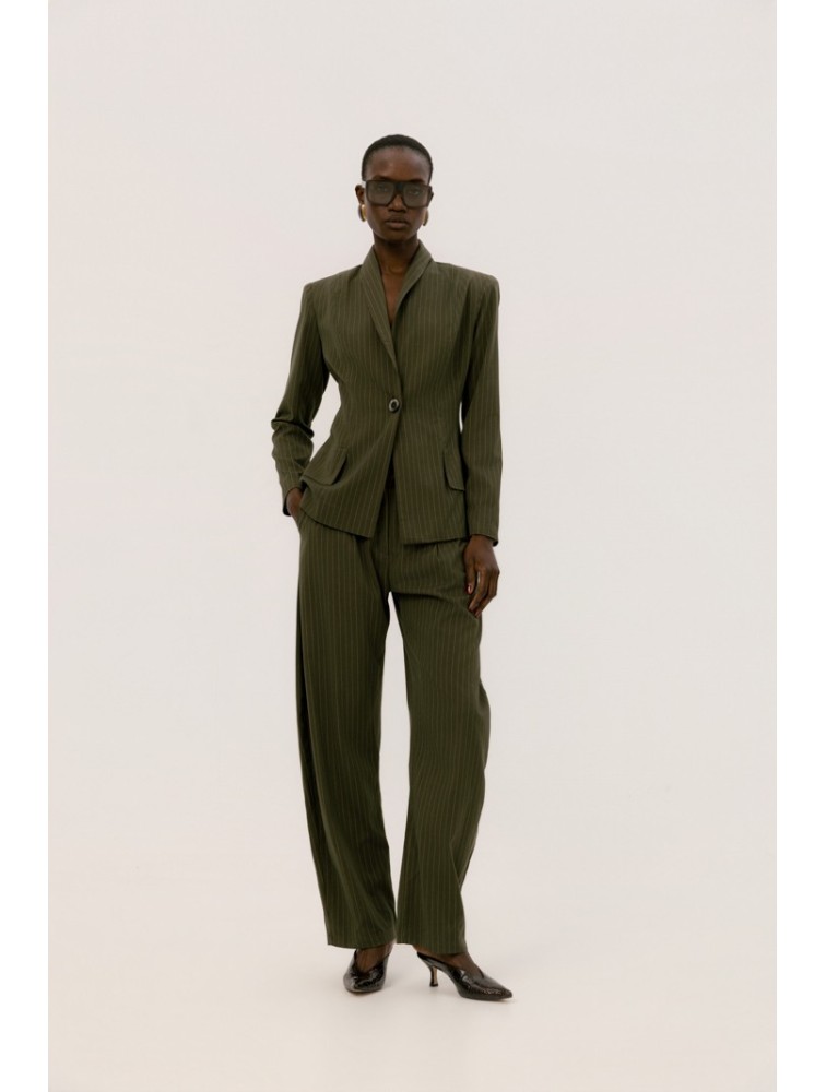 STUDIO 83 Noura Stripes Pants Green Πράσινο Ριγέ Παντελόνι