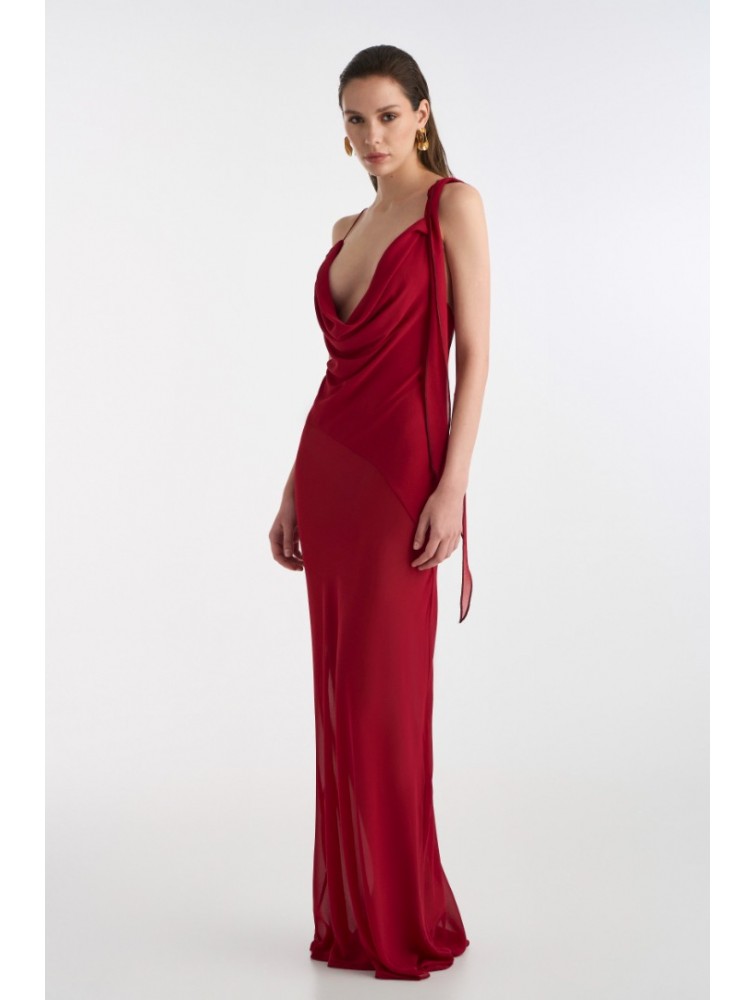 STUDIO 83 Olivia Maxi Slip Dress Red Κόκκινο Μάξι Φόρεμα