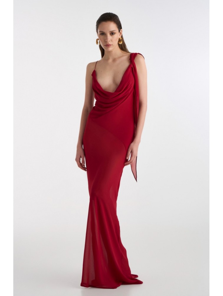 STUDIO 83 Olivia Maxi Slip Dress Red Κόκκινο Μάξι Φόρεμα