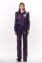 STUDIO 83 Sequin Stripes Pants Purple Μωβ Παντελόνι