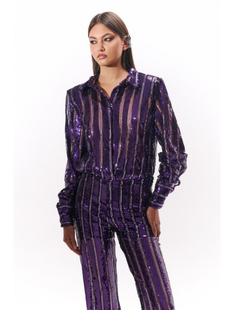 STUDIO 83 Sequin Stripes Shirt Purple