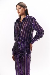 STUDIO 83 Sequin Stripes Shirt Purple Μωβ Πουκάμισο