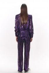 STUDIO 83 Sequin Stripes Shirt Purple Μωβ Πουκάμισο