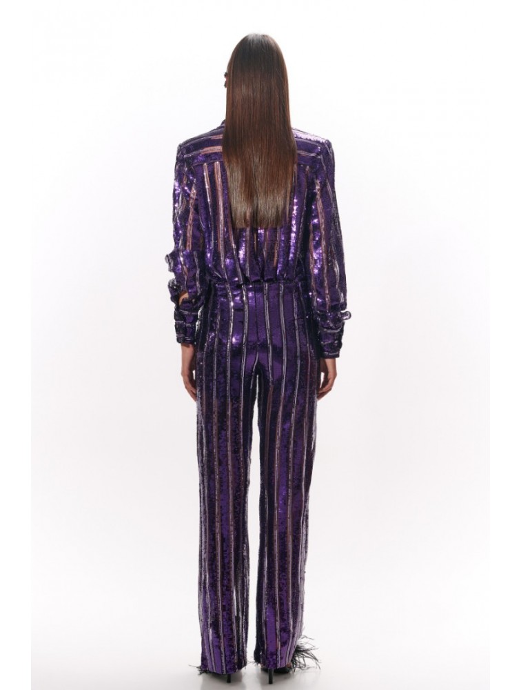 STUDIO 83 Sequin Stripes Shirt Purple Μωβ Πουκάμισο