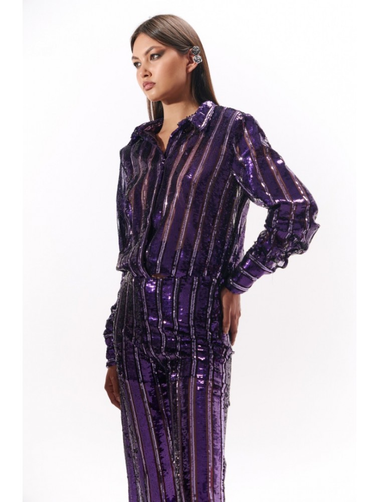 STUDIO 83 Sequin Stripes Shirt Purple Μωβ Πουκάμισο