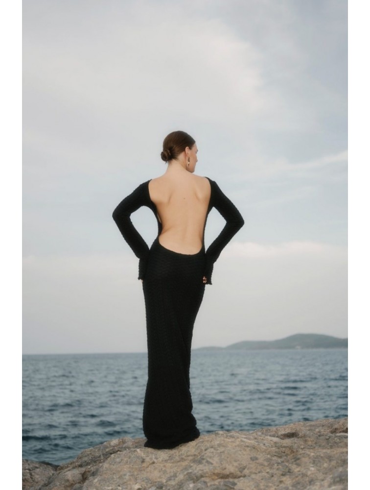 STUDIO 83 Sifnos Black Maxi Dress Μάξι Μαύρο Φόρεμα