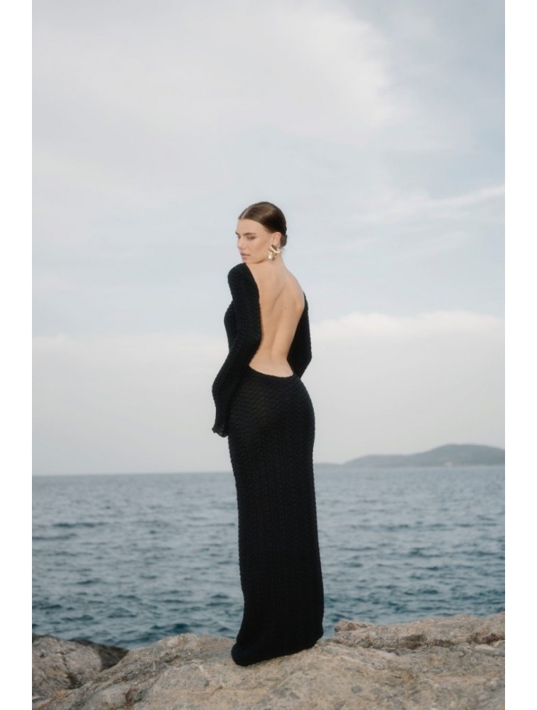 STUDIO 83 Sifnos Black Maxi Dress Μάξι Μαύρο Φόρεμα