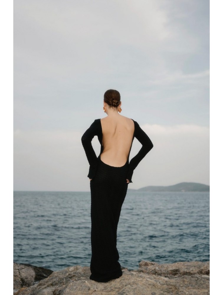 STUDIO 83 Sifnos Black Maxi Dress Μάξι Μαύρο Φόρεμα