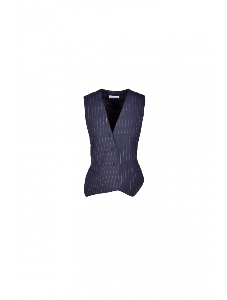 STUDIO 83 Stripes Diagonal Vest Dark Blue Ριγέ Γιλέκο Σκούρο Μπλε