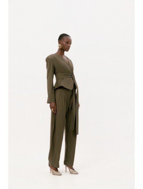 STUDIO 83 Tie Stripes Blazer Green Πράσινο Ριγέ Σακάκι