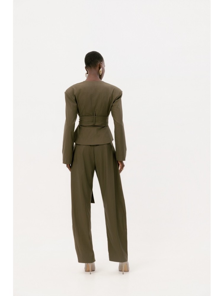 STUDIO 83 Tie Stripes Blazer Green Πράσινο Ριγέ Σακάκι