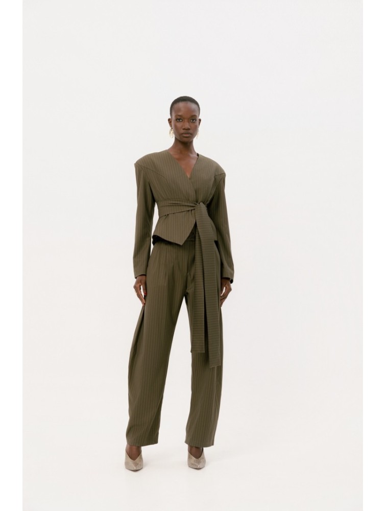STUDIO 83 Tie Stripes Blazer Green Πράσινο Ριγέ Σακάκι