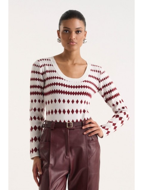 STUDIO 83 Zoe Bordeaux Polygonic Bodysuit STUDIO 83 Zoe Bordeaux Polygonic Bodysuit