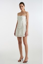 STUDIO 83 Broderie White Mini Dress Λευκό Ανάγλυφο Μίνι Φόρεμα