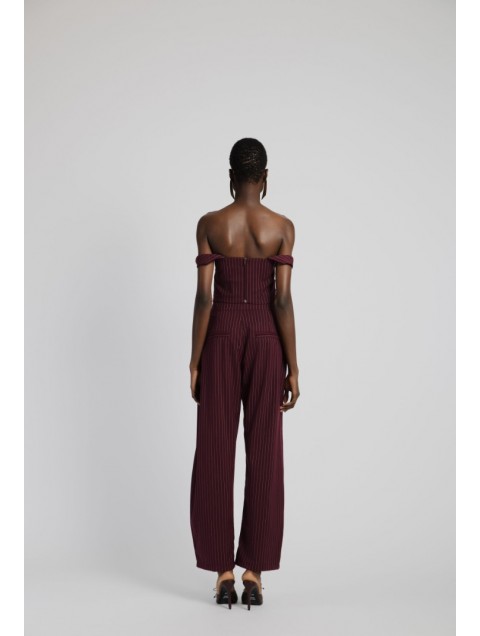 STUDIO 83 Stripes Burgundy Pants Μπορντώ Παντελόνι με Ρίγες