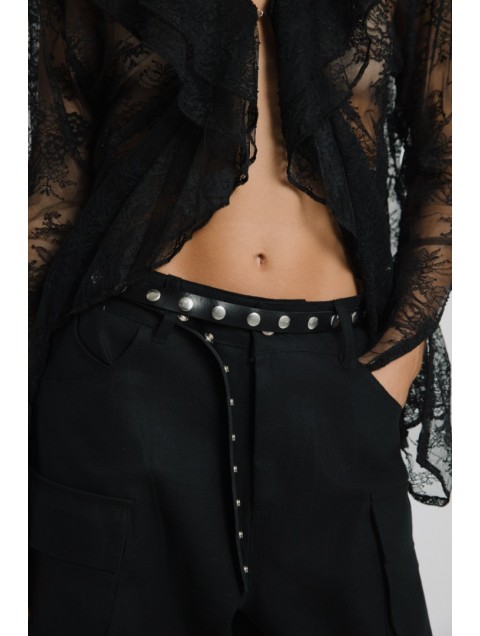 STUDIO 83 Studded Leather Silver Belt Δερμάτινη Γυναικεία Ζώνη με Τρουκς