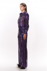 STUDIO 83 Sequin Stripes Pants Purple Μωβ Παντελόνι