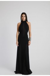 STUDIO 83 Turtleneck Sheer Black Dress Μαύρο Φόρεμα
