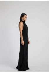 STUDIO 83 Turtleneck Sheer Black Dress Μαύρο Φόρεμα