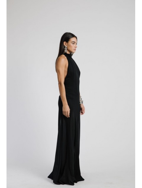 STUDIO 83 Turtleneck Sheer Black Dress Μαύρο Φόρεμα