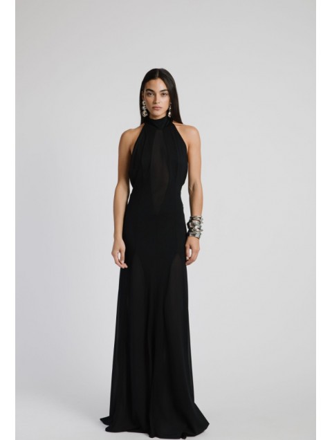 STUDIO 83 Turtleneck Sheer Black Dress Μαύρο Φόρεμα
