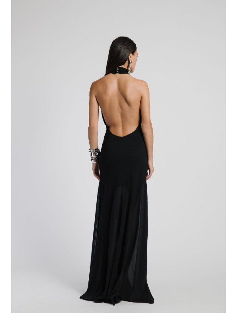 STUDIO 83 Turtleneck Sheer Black Dress Μαύρο Φόρεμα