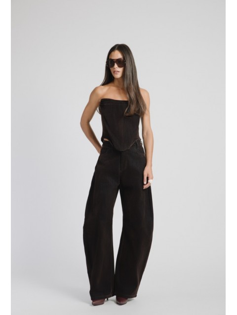 STUDIO 83 Velvet Barrel Jean Brown Καφέ Βελουτέ Τζιν Παντελόνι