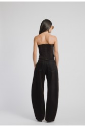 STUDIO 83 Velvet Barrel Jean Brown Καφέ Βελουτέ Τζιν Παντελόνι