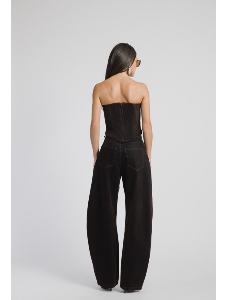 STUDIO 83 Velvet Barrel Jean Brown Καφέ Βελουτέ Τζιν Παντελόνι