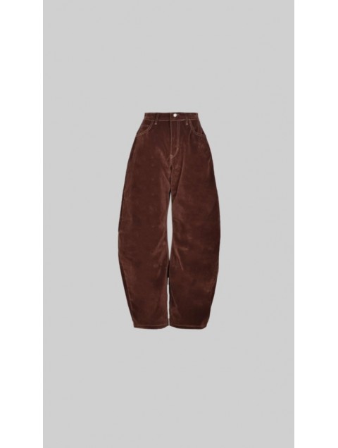 STUDIO 83 Velvet Barrel Jean Brown Καφέ Βελουτέ Τζιν Παντελόνι