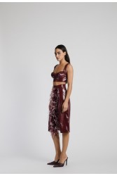 STUDIO 83 Vinyl Crop Bustier Burgundy