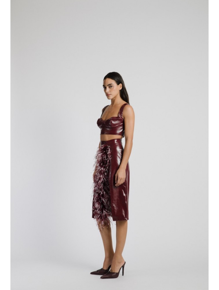 STUDIO 83 Vinyl Crop Bustier Burgundy
