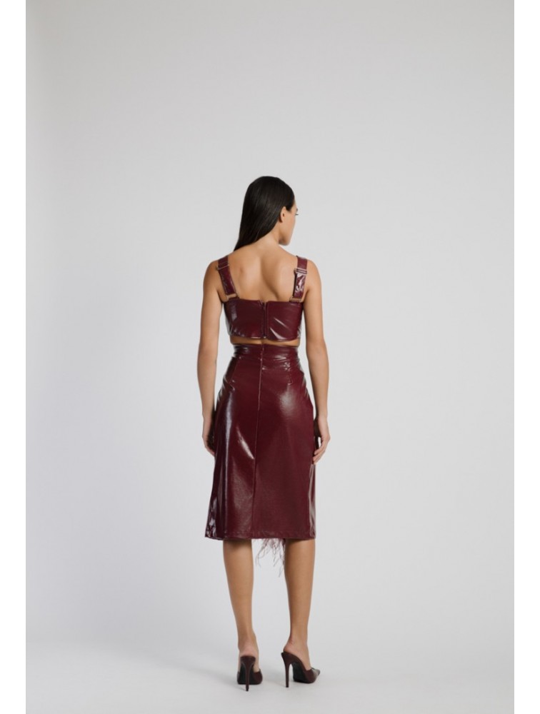 STUDIO 83 Vinyl Crop Bustier Burgundy