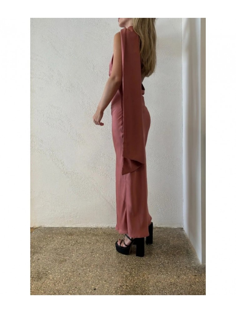 STUDIO 83 Maggie Maxi Satin Brown Σατέν Φόρεμα Καφέ