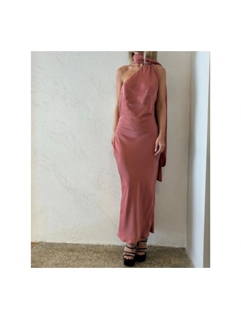 STUDIO 83 Maggie Maxi Satin Brown Σατέν Φόρεμα Καφέ