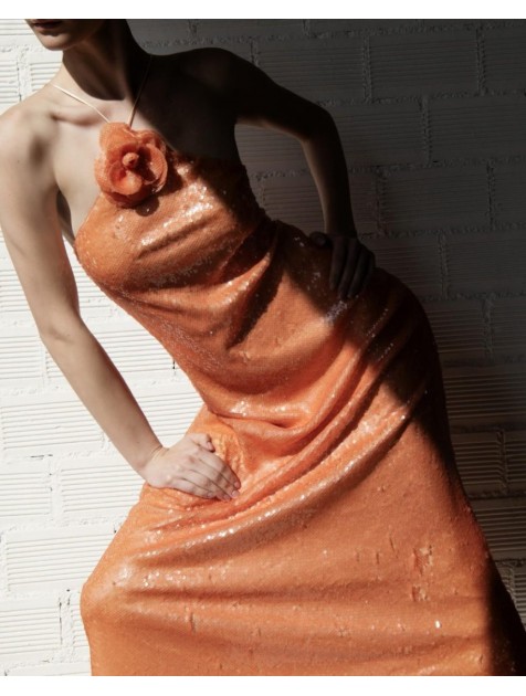 STUDIO 83 Sequin Dress Peach Ροδακινί Φόρεμα με παγιέτα