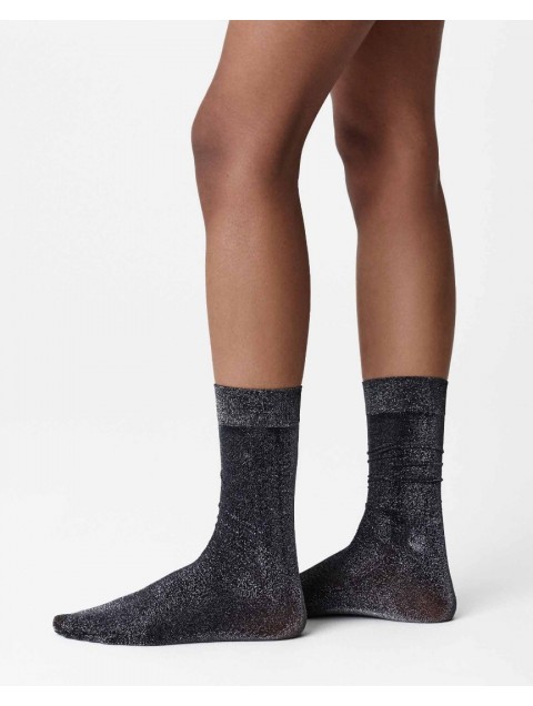 SWEDISH STOCKINGS Ines Shimmery Socks Black Μαύρες Γυαλιστερές Κάλτσες