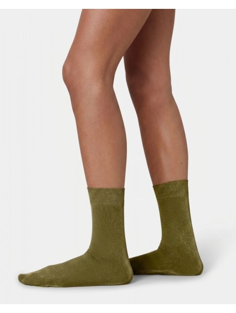 SWEDISH STOCKINGS Ines Shimmery Socks Olive Green Λαδί Γυαλιστερές Κάλτσες