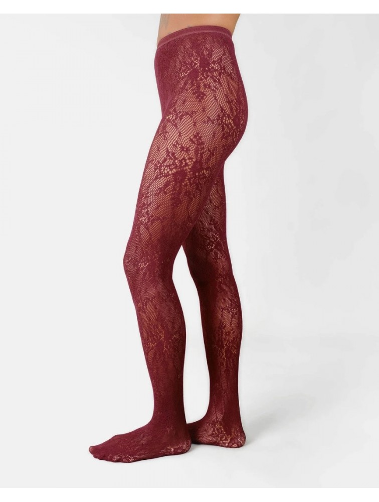 SWEDISH STOCKINGS Rosa Lace Tights Deep Red Σκούρο Κόκκινο Δαντελένιο Καλσόν