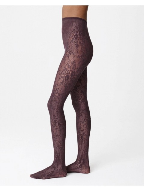 SWEDISH STOCKINGS Rosa Lace Tights Huckleberry Μωβ Δαντελένιο Καλσόν