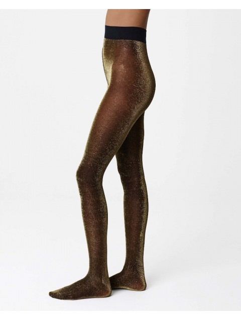 SWEDISH STOCKINGS Tora Shimmery Tights Black Gold Μαύρο Χρυσό Μεταλλιζέ Καλσόν