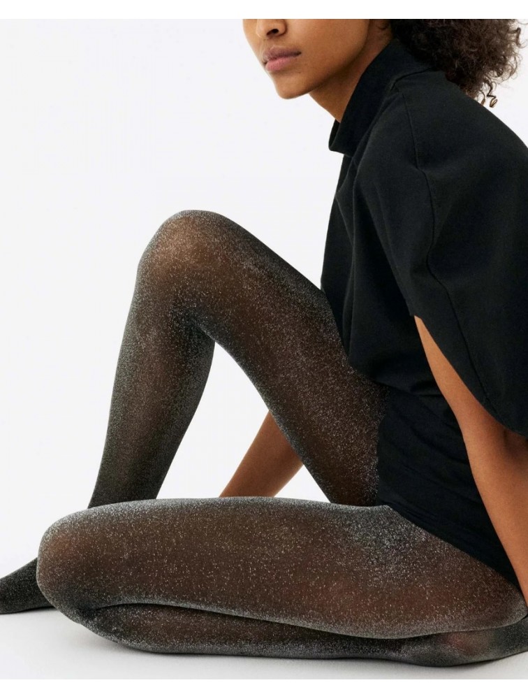 SWEDISH STOCKINGS Tora Shimmery Tights Black Silver Μαύρο Ασημί Μεταλλιζέ Καλσόν