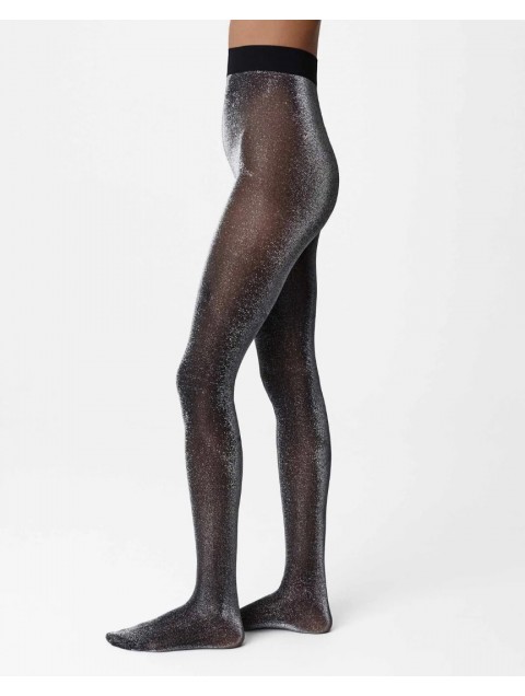 SWEDISH STOCKINGS Tora Shimmery Tights Black Silver Μαύρο Ασημί Μεταλλιζέ Καλσόν