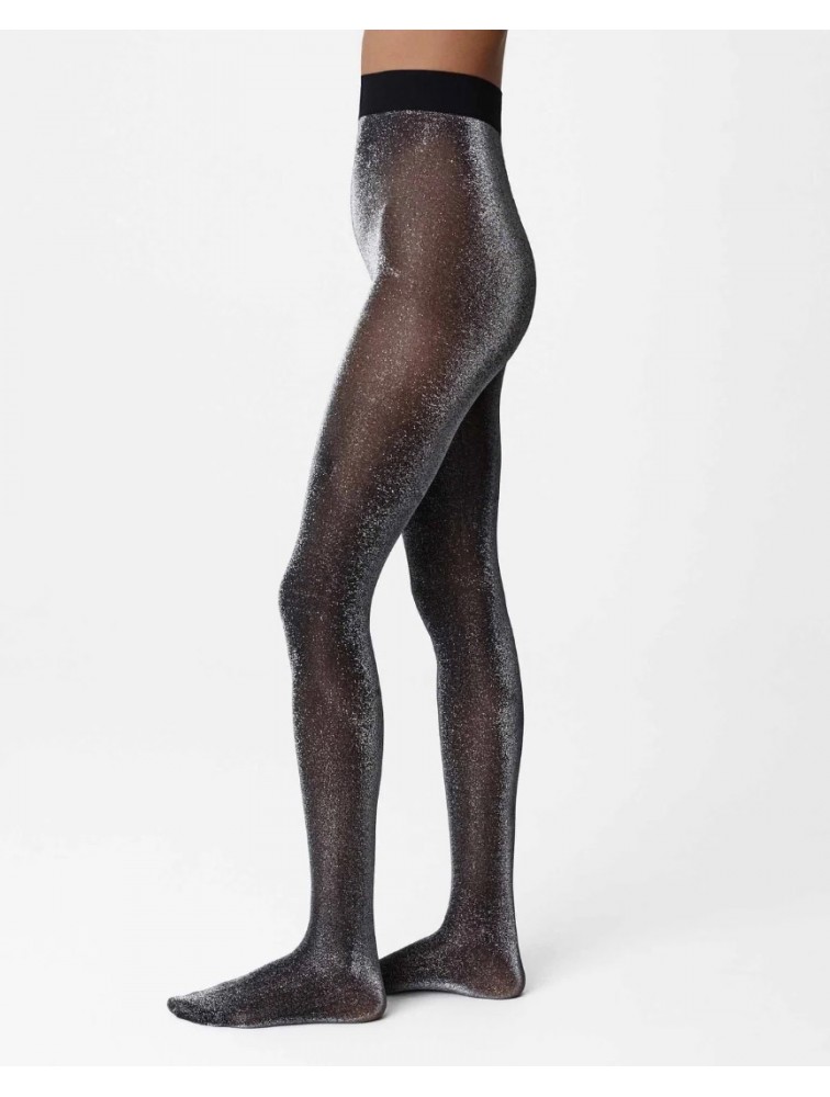 SWEDISH STOCKINGS Tora Shimmery Tights Black Silver Μαύρο Ασημί Μεταλλιζέ Καλσόν