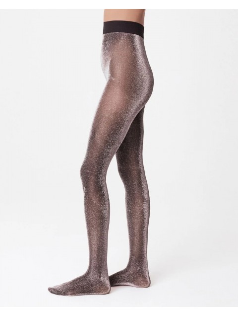SWEDISH STOCKINGS Tora Shimmery Tights Mauve Silver Μωβ Ασημί Μεταλλιζέ Καλσόν