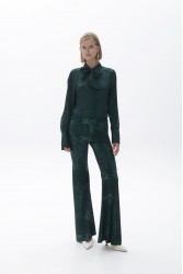 TRILOGY CLOTHING Cleo High Waisted Flared Pants Πράσινο Ψηλόμεσο Παντελόνι