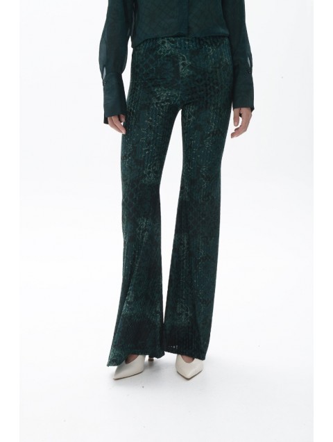 TRILOGY CLOTHING Cleo High Waisted Flared Pants Πράσινο Ψηλόμεσο Παντελόνι