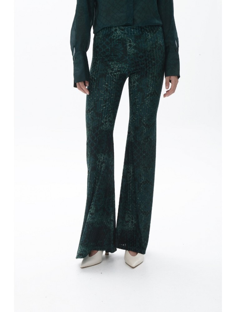 TRILOGY CLOTHING Cleo High Waisted Flared Pants Πράσινο Ψηλόμεσο Παντελόνι