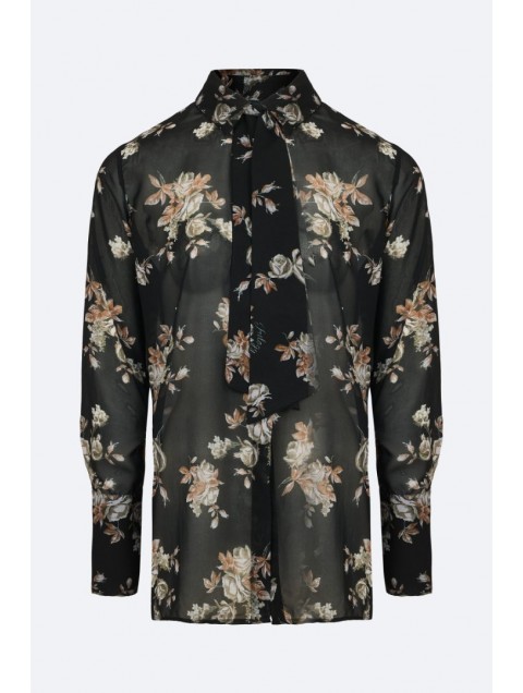 TRILOGY CLOTHING Dahlia Chiffon Shirt Μαυρο Φλοράλ Πουκάμισο